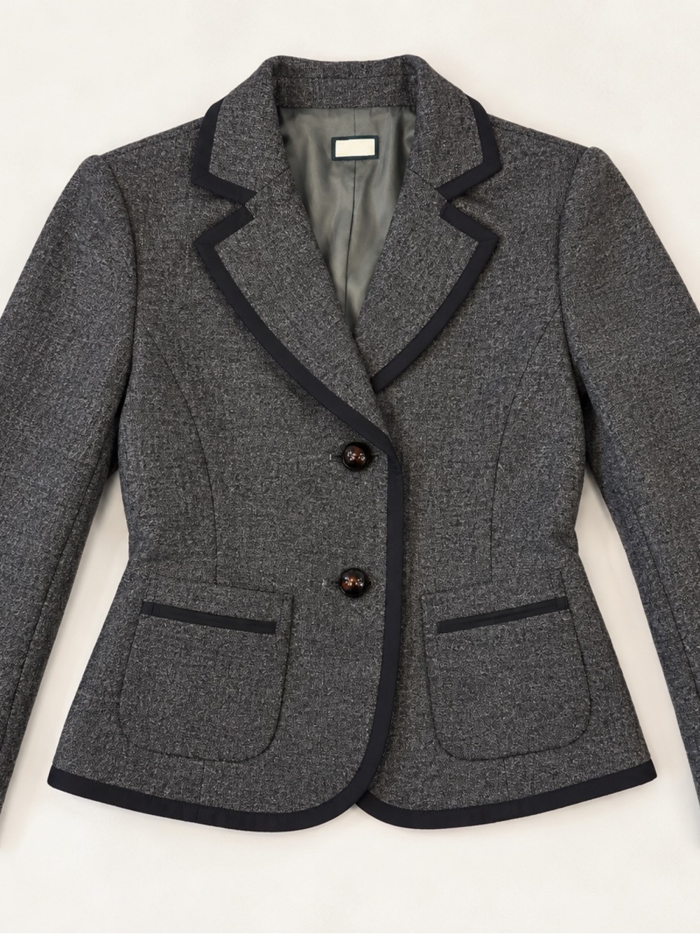 J.Crew Tipped Blazer Charcoal Gray Black Piping 100% Wool Size 6